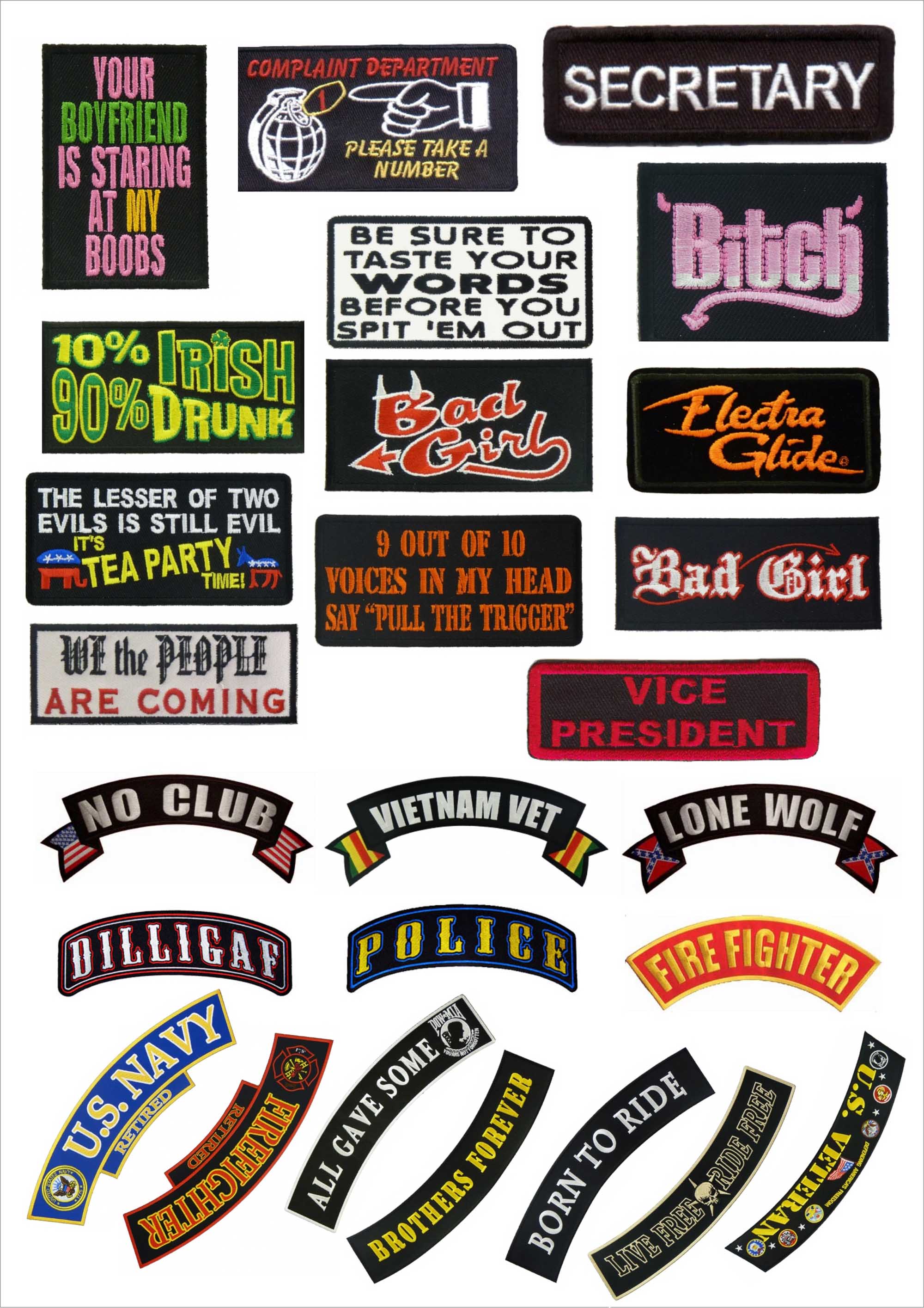 Embroidered text patches  